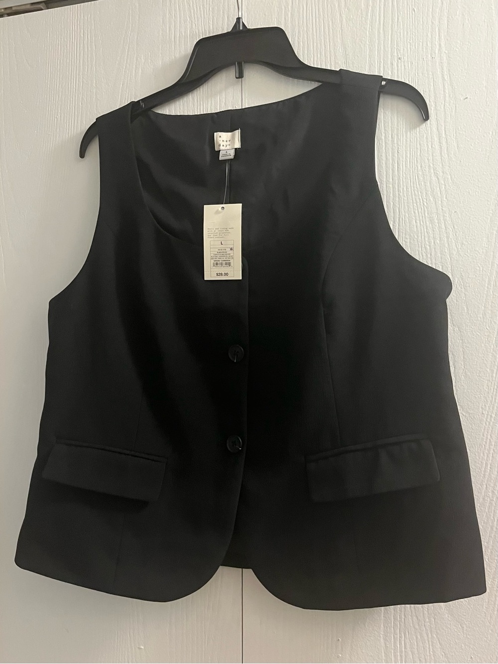 A New Day Tailored Button Vest Black Size Large NWT